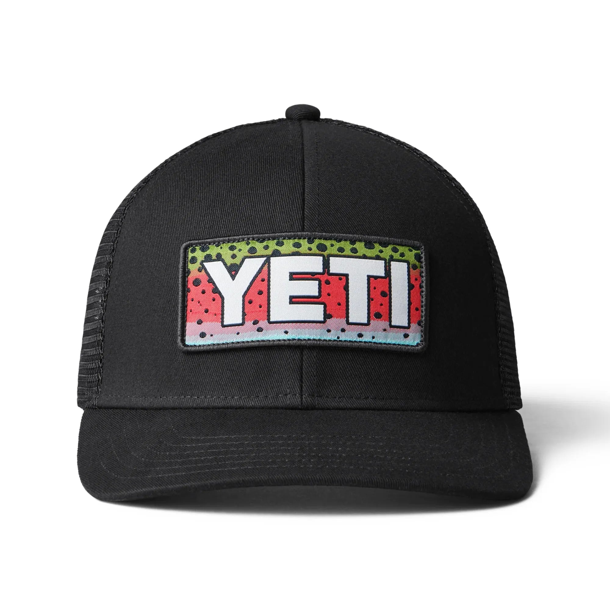 Rainbow Trout Logo Badge Trucker Hat - Black