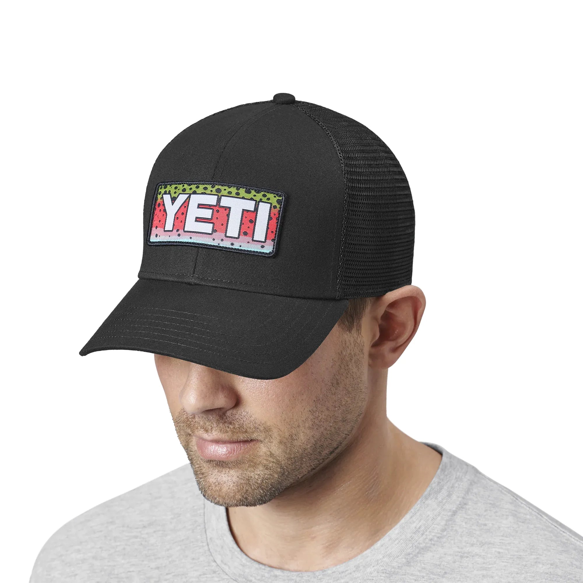 Rainbow Trout Logo Badge Trucker Hat - Black