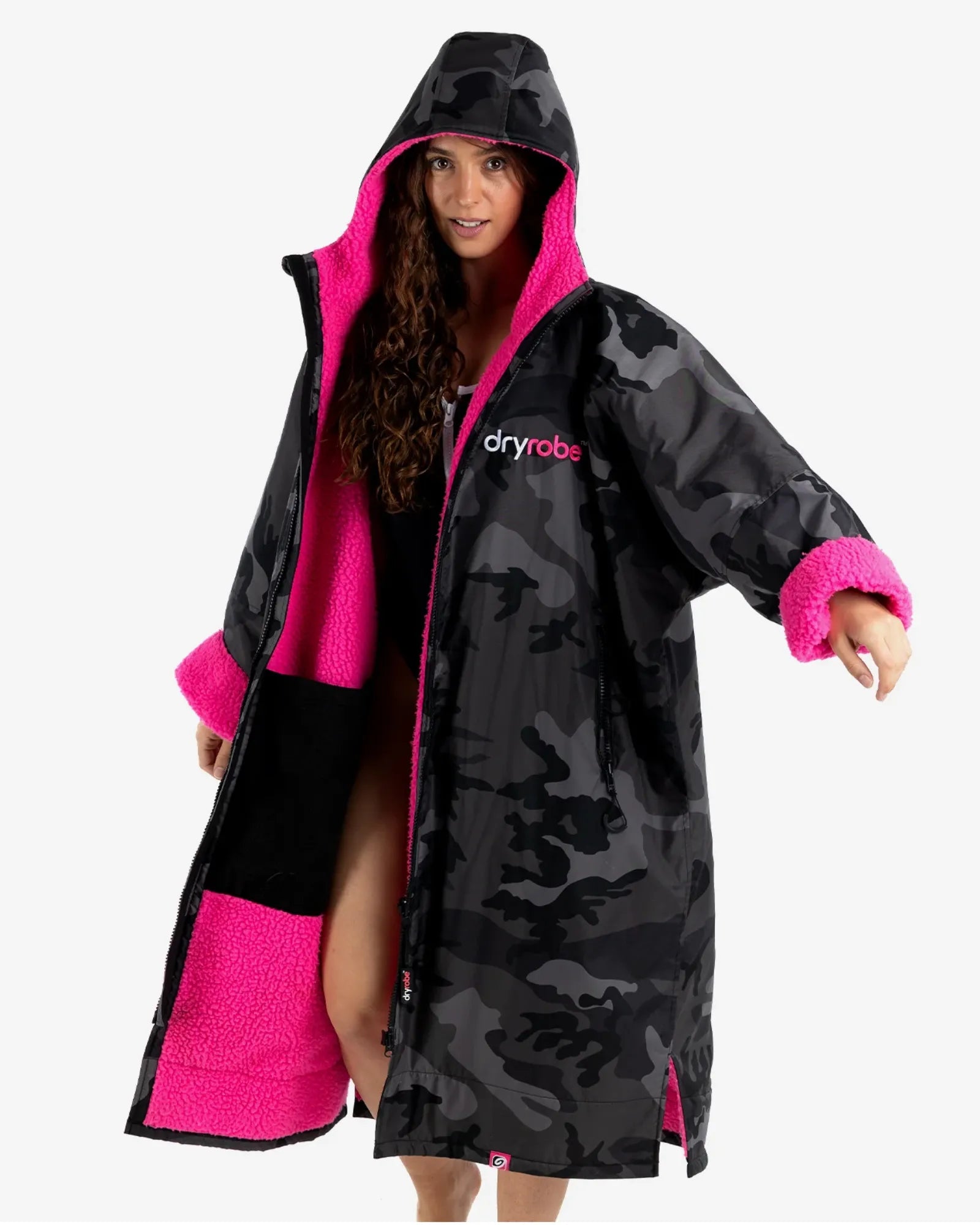 dryrobe Advance Long Sleeve - Black Camo/Pink